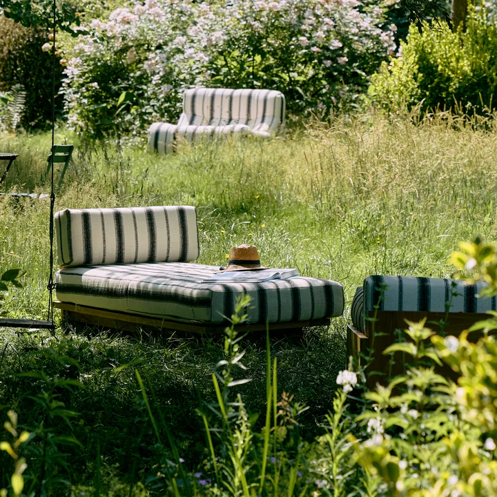 HKliving - Teak Outdoor Daybed, krijtstreep