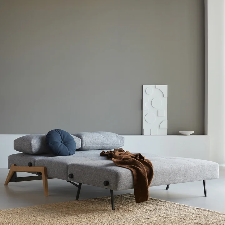 Innovation Living - Cubed 140 Slaapbank, 148 x 98 cm, eiken / lichtgrijs (565 Twist Granite )