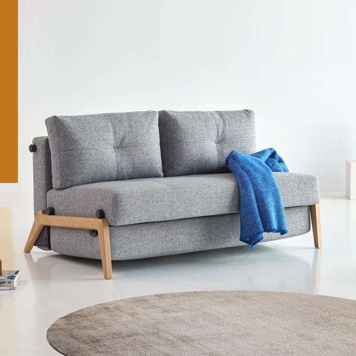 Innovation Living - Cubed 140 Slaapbank, 148 x 98 cm, eiken / lichtgrijs (565 Twist Granite )