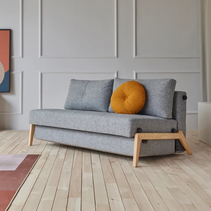 Innovation Living - Cubed 160 Slaapbank, 168 x 98 cm, eiken / lichtgrijs (565 Twist Granite )