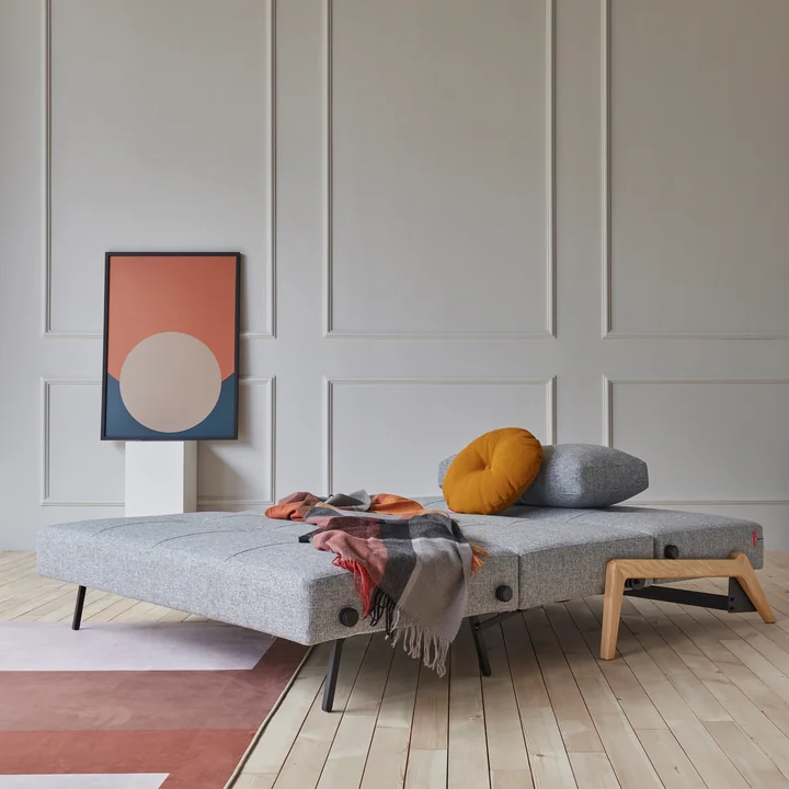Innovation Living - Cubed 160 Slaapbank, 168 x 98 cm, eiken / lichtgrijs (565 Twist Granite )