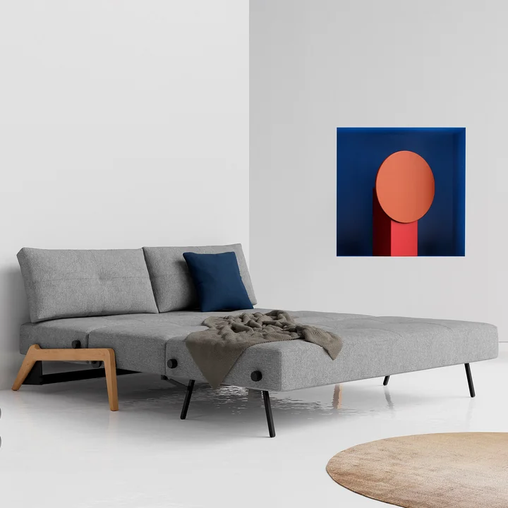 Innovation Living - Cubed 160 Slaapbank, 168 x 98 cm, eiken / lichtgrijs (565 Twist Granite )