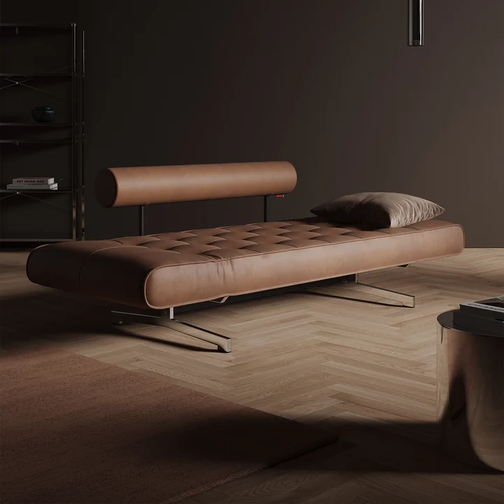 Innovation Living - Ghia slaapbank, 90 x 210 cm, chroom / lichtbruin (Mix 551 Brown Faunal )