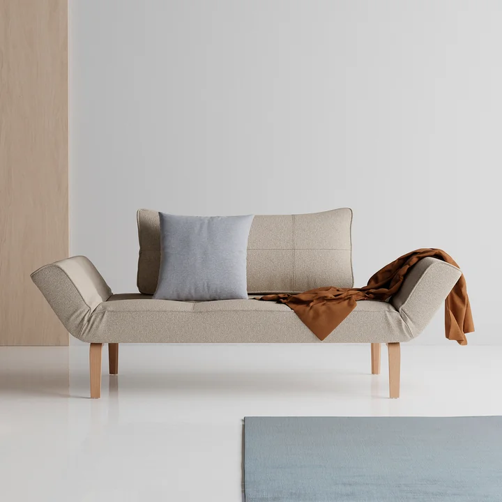 Innovation Living - Zeal Bow Slaapbank, 200 x 72 cm, natuurlijk eiken / beige (539 Bouclé)