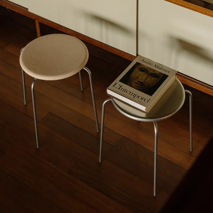 Frama - Petit Rond kruk, geborsteld roestvrij staal / natuurlijk leder