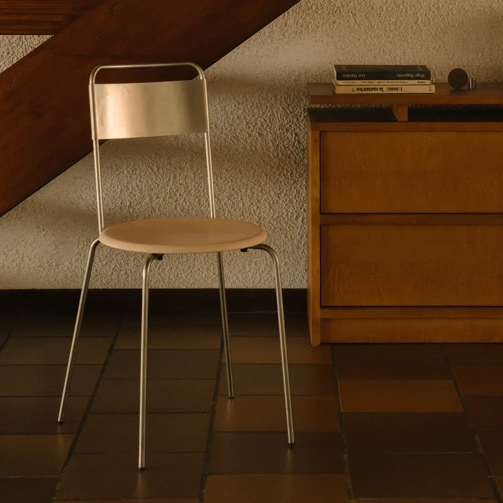 Frama - Petit Rond stoel, geborsteld roestvrij staal / natuurlijk leder