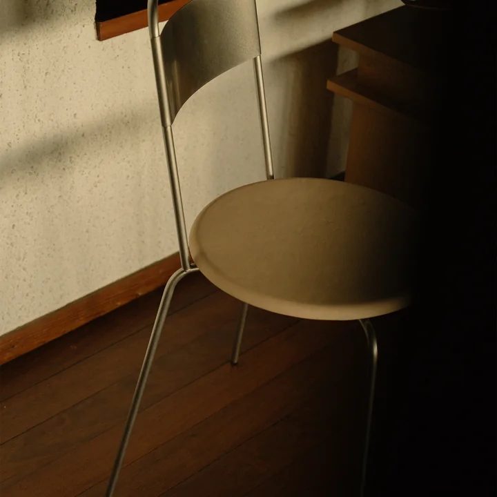 Frama - Petit Rond stoel, geborsteld roestvrij staal / natuurlijk leder