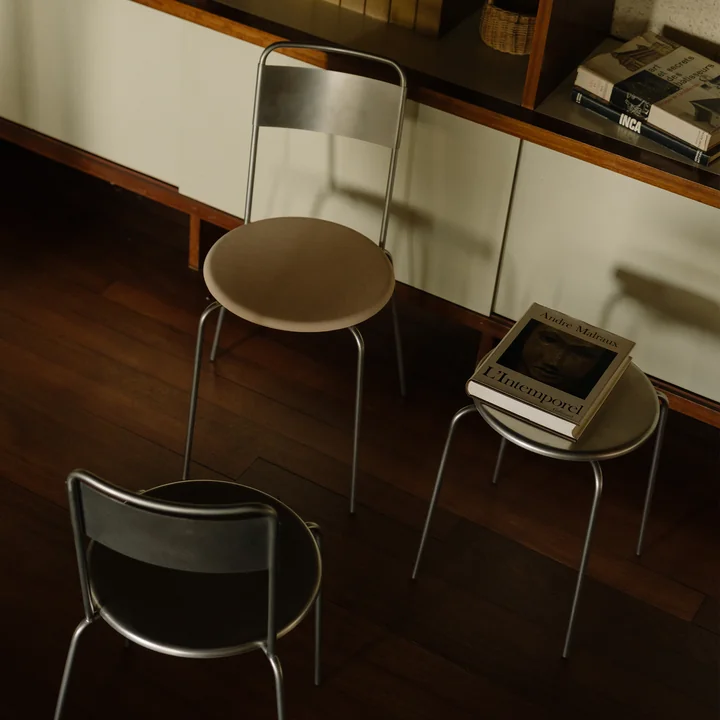 Frama - Petit Rond stoel, geborsteld roestvrij staal / natuurlijk leder