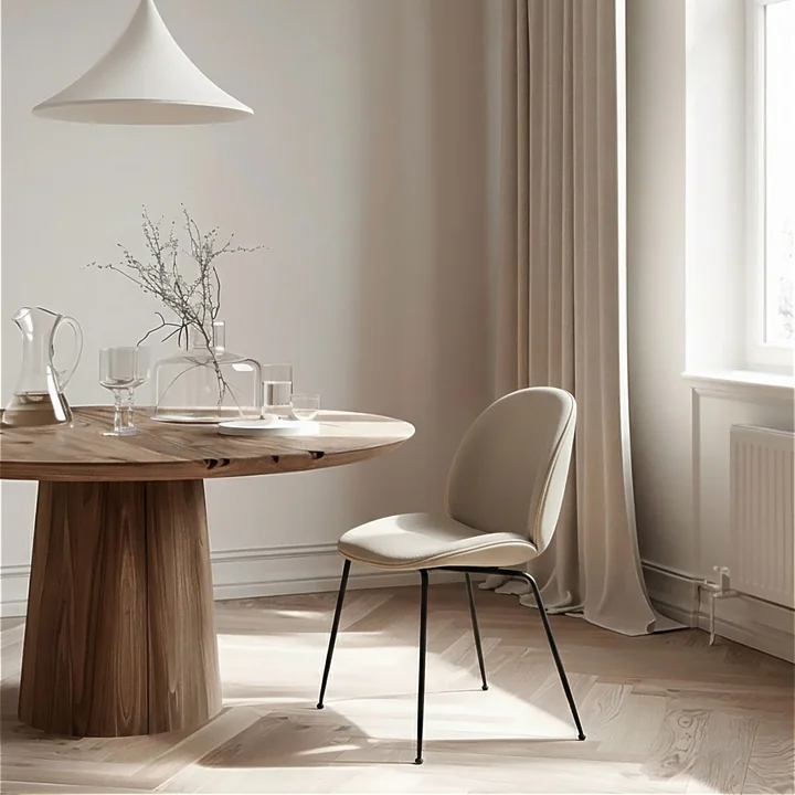 Gubi - Beetle Dining Chair Volledige bekleding (Conic Base), zwart / Vidar (146) / leder Valencia (Exclusive Edition)