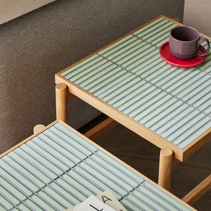 Hübsch Interior - Tegel bijzettafel, eiken / mint