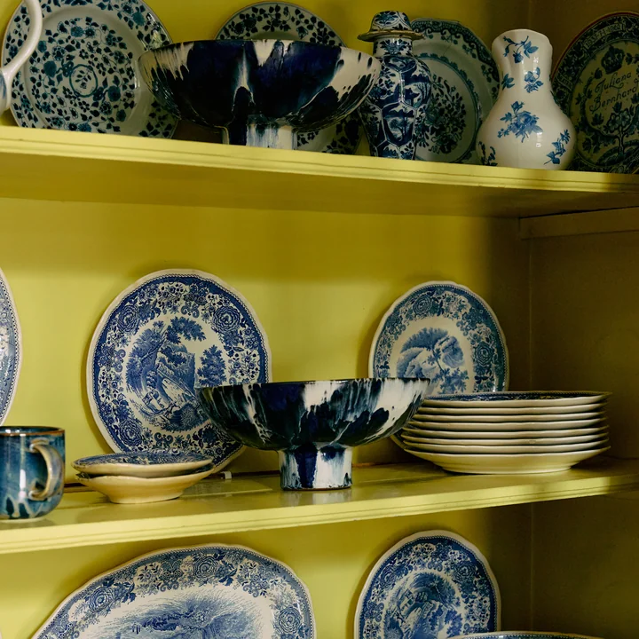 HKliving - Schaal met voet, Ø 26 cm, indigo