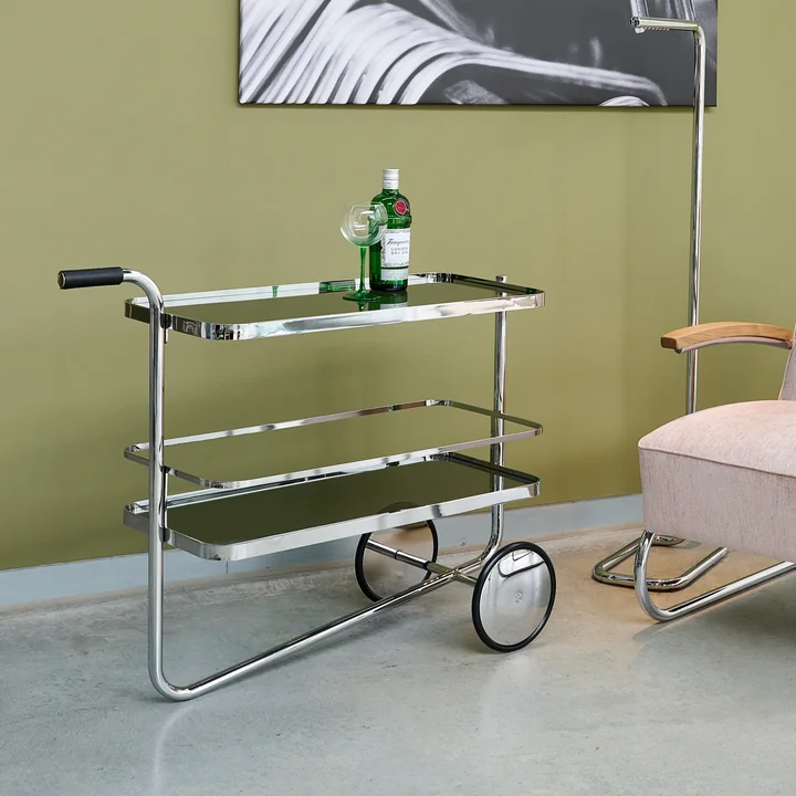 Thonet - S 179 Serveerwagen, chroom / grijs