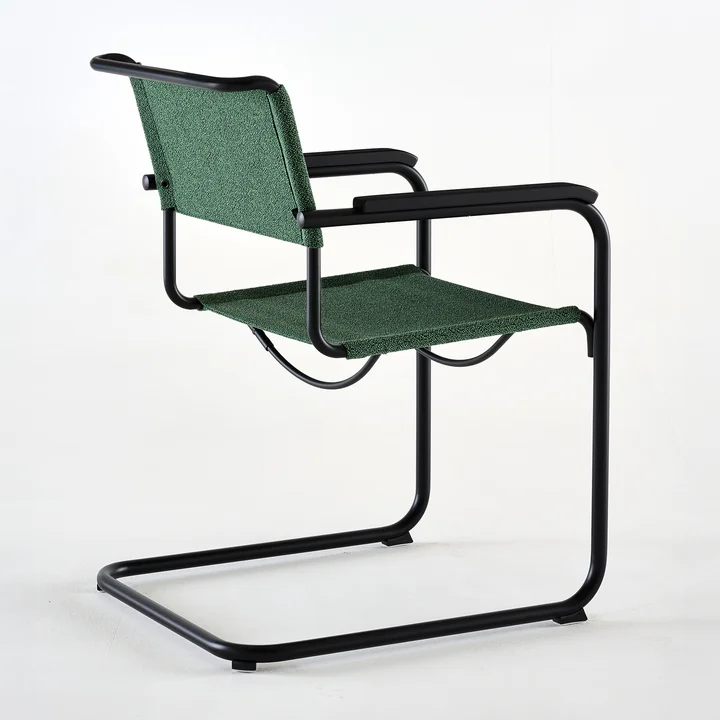 Thonet - S 34 V Fauteuil, gitzwart / malachiet (Rohi Cento stof) / gebeitst eiken armleuningen