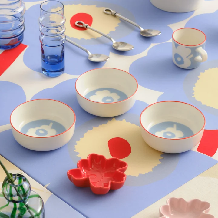 Marimekko - Oiva Unikko Kom, 400 ml, wit / lichtblauw / oranje