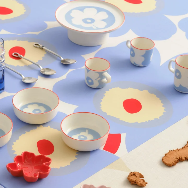 Marimekko - Oiva Unikko serveerplateau met voet, Ø 24 cm, wit / lichtblauw / oranje