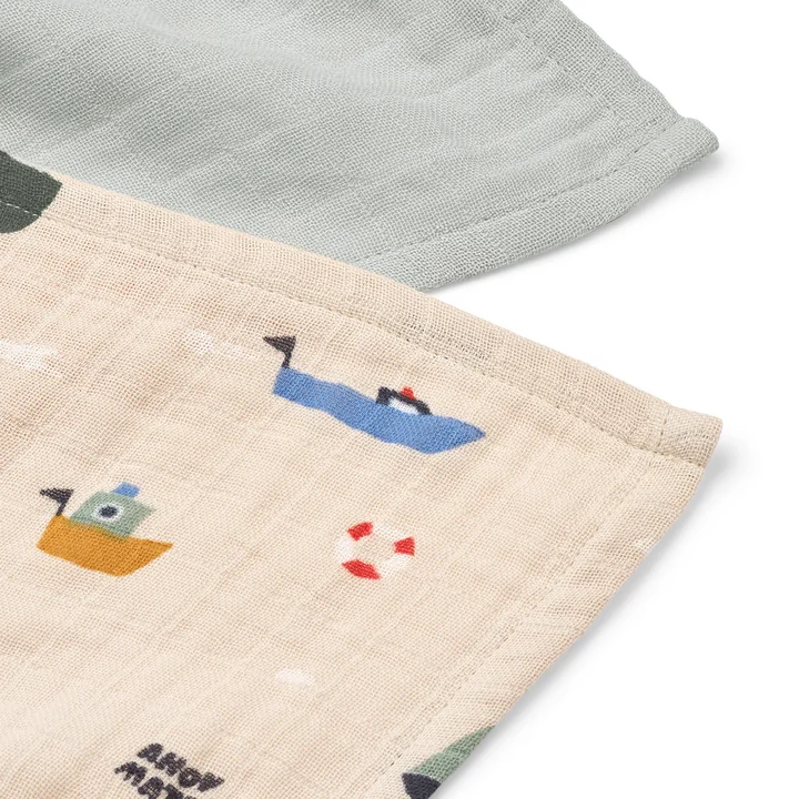 LIEWOOD - Lewis mousseline doeken, gemaakt van biologisch katoen, Sailing, dove blue mix (set van 2)