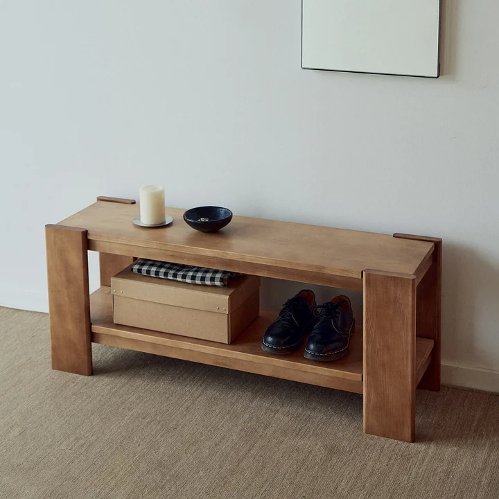 Form & Refine - Balkenbank, 112 cm, mat gelakt grenen, diep bruin