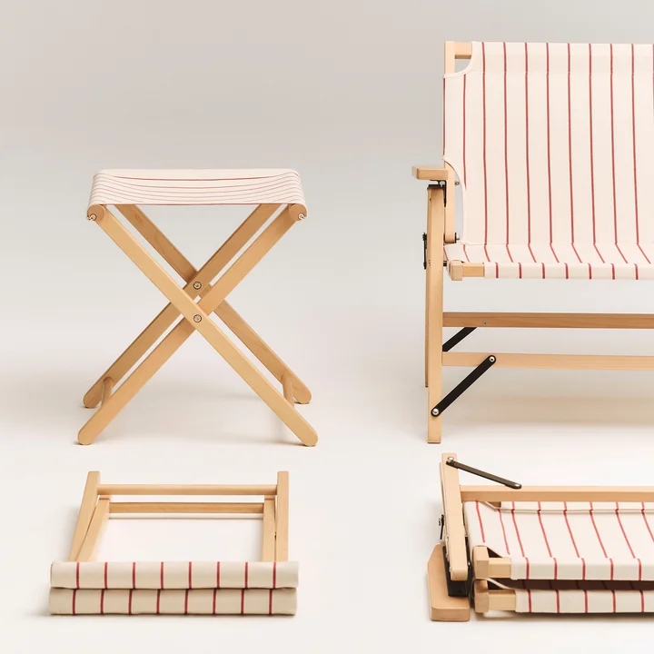 HAY - Outdoor Market Vouwkruk, beige met rode strepen