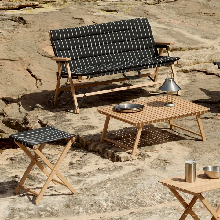 HAY - Outdoor Market Opvouwbare kruk, zwart met beige strepen