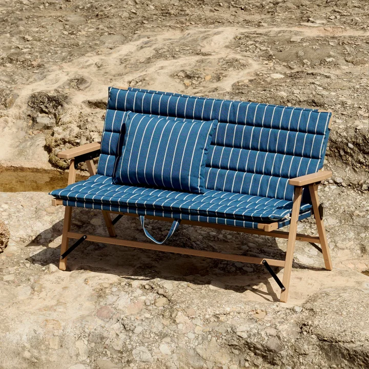 HAY - Outdoor Market Opvouwbare bank en kussens, blauw met beige strepen