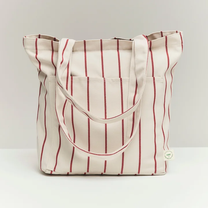 HAY - Outdoor Market Tote Bag M, beige met rode strepen