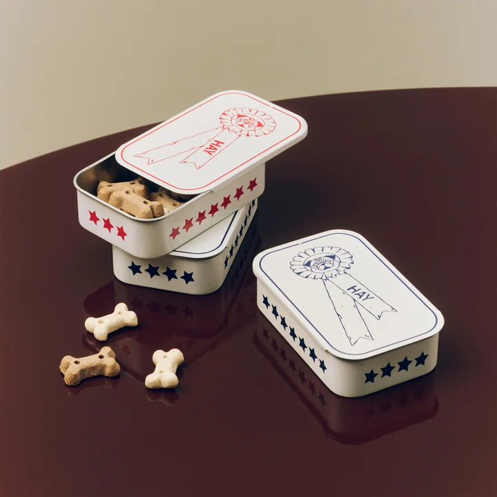 HAY - Honden traktatieblik S, rood/wit en blauw/wit