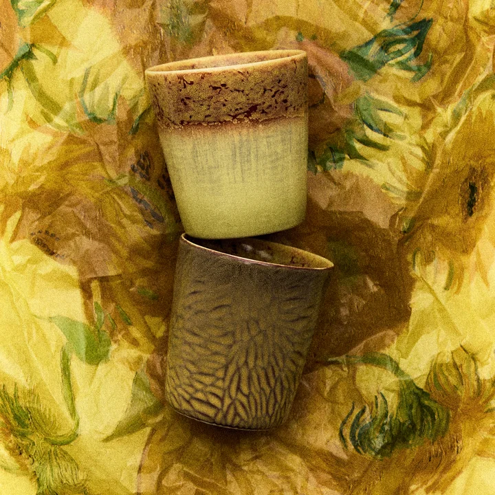 HKliving - 70's Van Gogh koffiemok, 230 ml, zonnebloemen (set van 2)