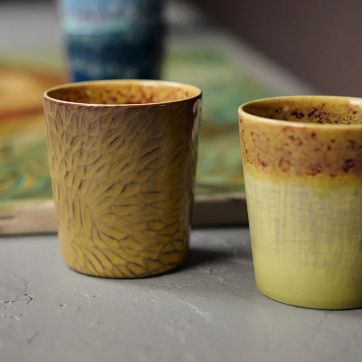 HKliving - 70's Van Gogh koffiemok, 230 ml, zonnebloemen (set van 2)