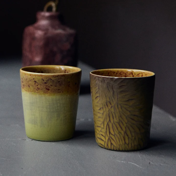 HKliving - 70's Van Gogh koffiemok, 230 ml, zonnebloemen (set van 2)