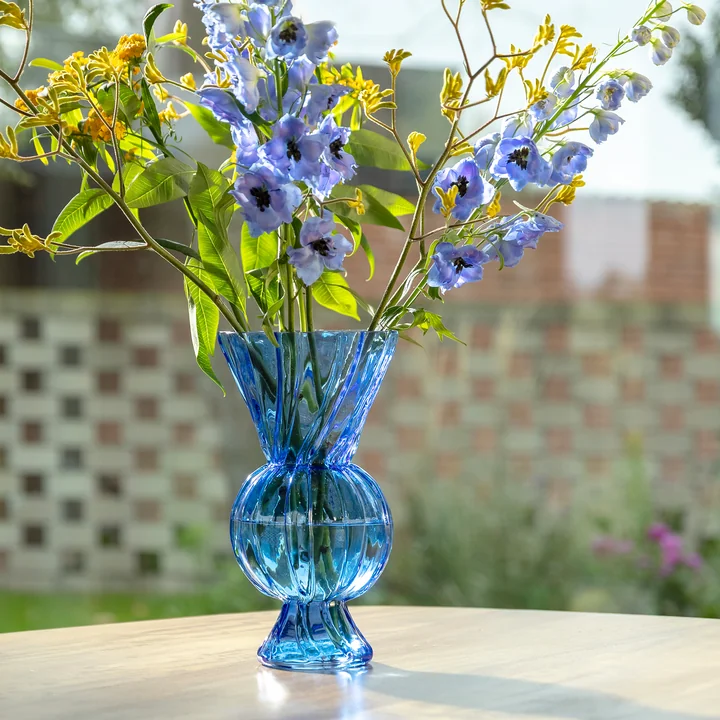 & klevering - Ruitvormige glazen vaas, blauw