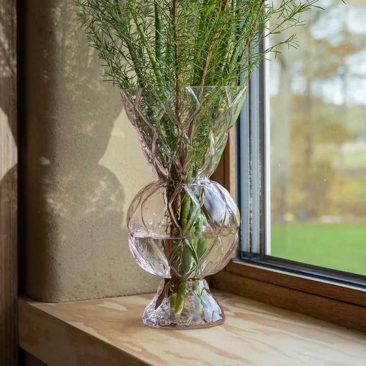 & klevering - Ruitvormige glazen vaas, roze