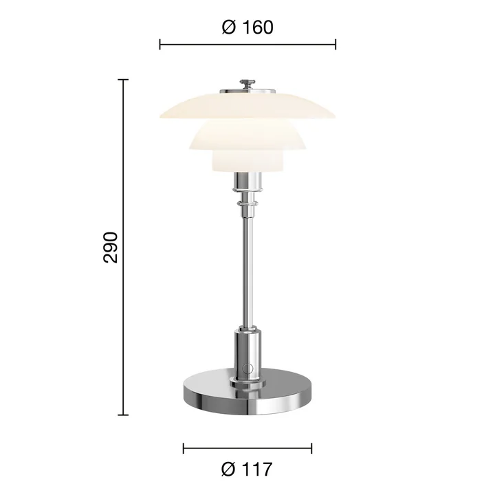 Louis Poulsen - PH 1/1 Draagbare oplaadbare LED tafellamp, hoogglans verchroomd