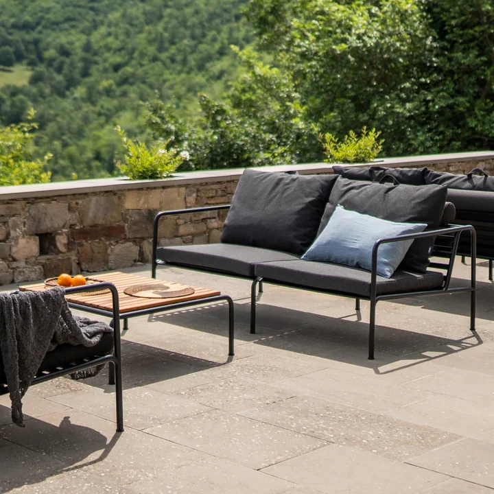 HOUE - AVON Sofa 2-zits, zwart / houtskool met AVON tafel, thermo-as / zwart