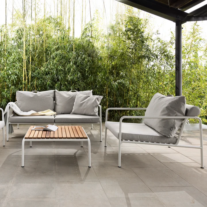 HOUE - AVON Sofa 2-zits en stoel, gedempt wit / essen met AVON tafel, thermo essen / zwart