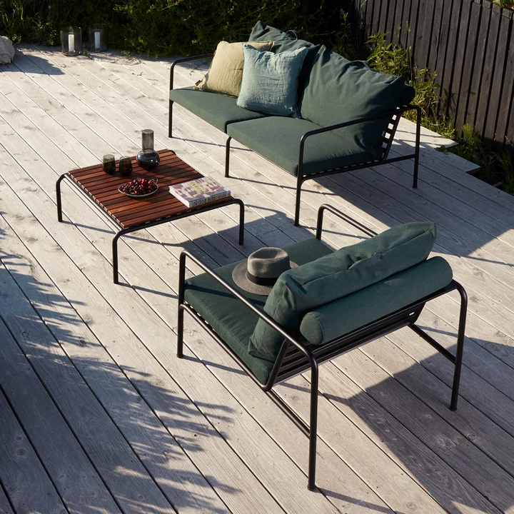 HOUE - AVON Sofa 2-zits en stoel, zwart / alpine met AVON tafel, thermo essen / zwart