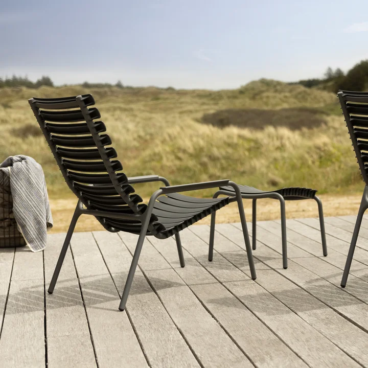 HOUE - ReCLIPS Loungestoel en poef voor buiten, zwart