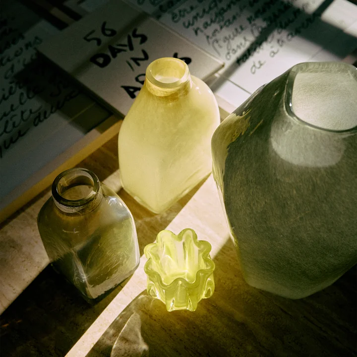 HKliving - Atelier glazen vazen, medium en klein, lichtgroen, Corala Kaarshouder