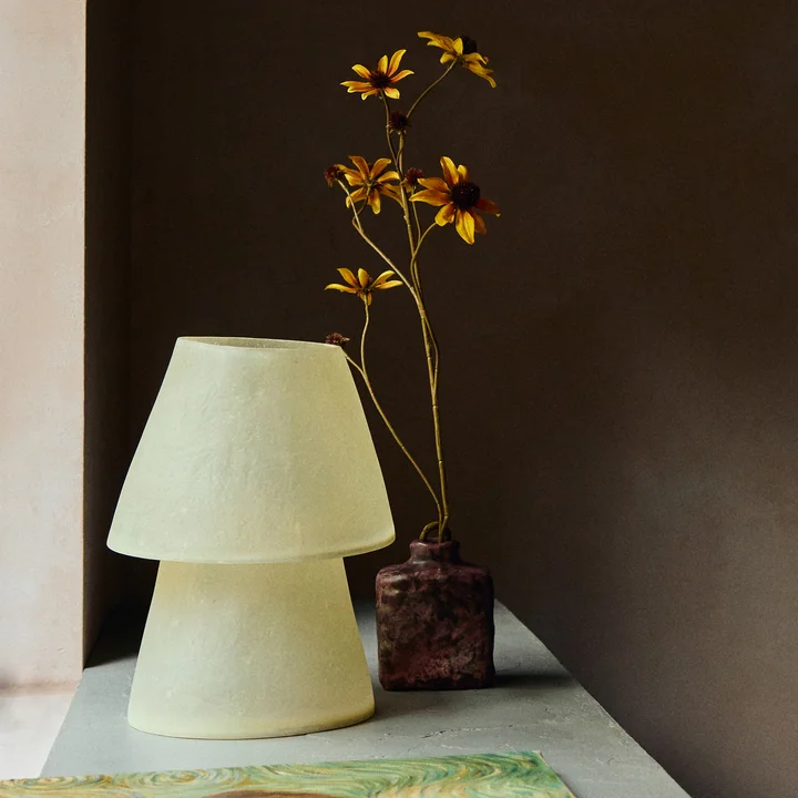 HKliving - Glasvezel tafellamp, H 35 cm, gebroken wit