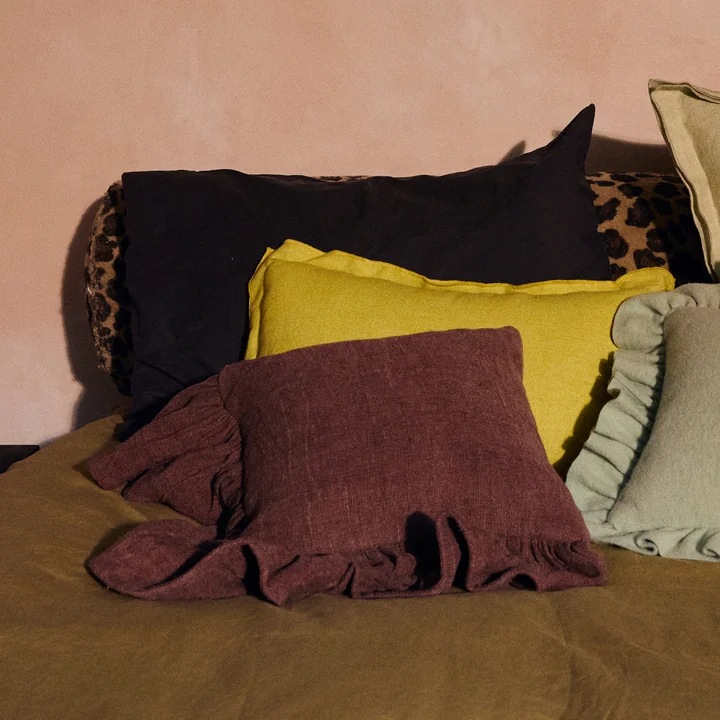 HKliving - Geruffeld kussen, 50 x 50 cm, kastanje