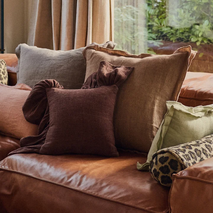 HKliving - Geruffeld kussen, 50 x 50 cm, kastanje