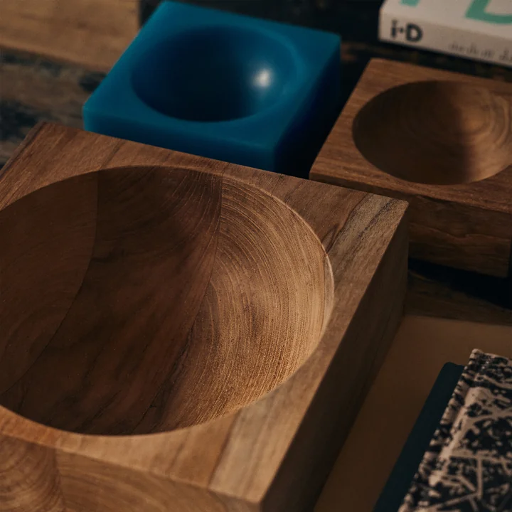 HKliving - Teakhouten kubuskom, medium, teakhout