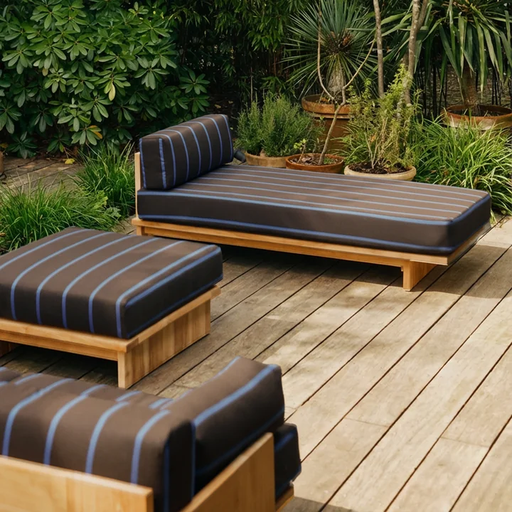 HKliving - Teak buitenbed en kruk, burnt sky