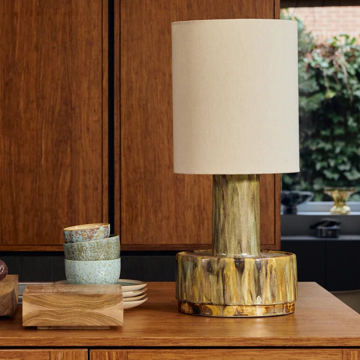 HKliving - Voet tafellamp van keramiek, reactief groen