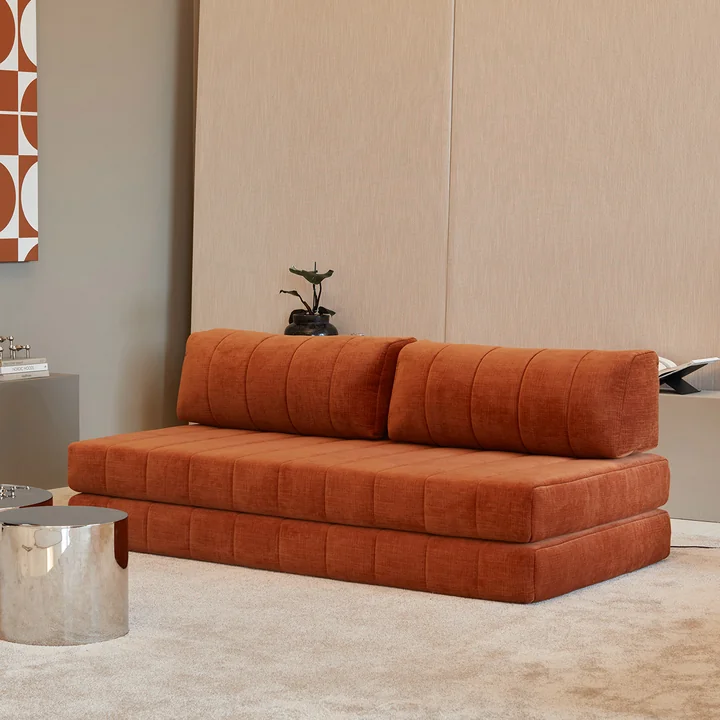 Innovation Living - Cozypad Slaapbank, 2 rechte rugkussens, rust orange (stof 412 Esina)