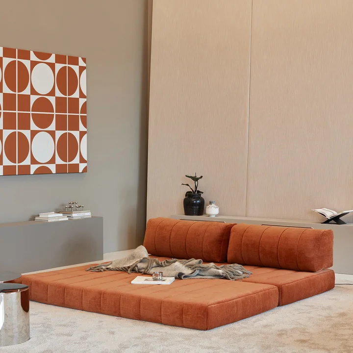 Innovation Living - Cozypad Slaapbank, 2 rechte rugkussens, rust orange (stof 412 Esina)