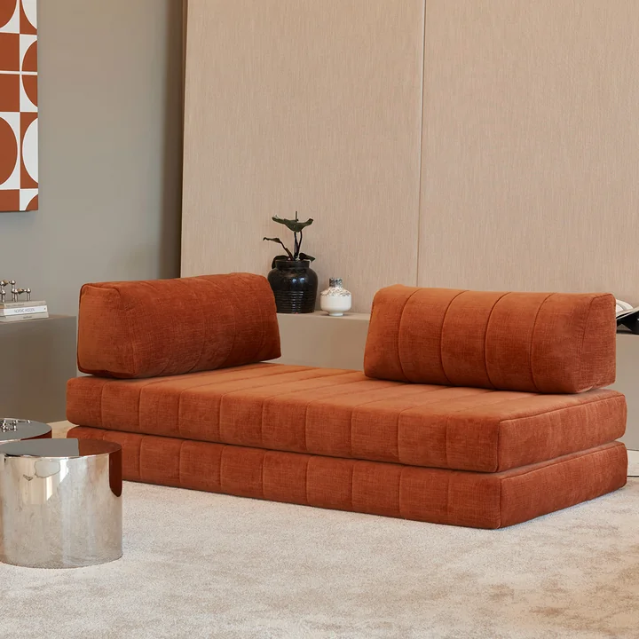 Innovation Living - Cozypad Slaapbank, 2 rechte rugkussens, rust orange (stof 412 Esina)