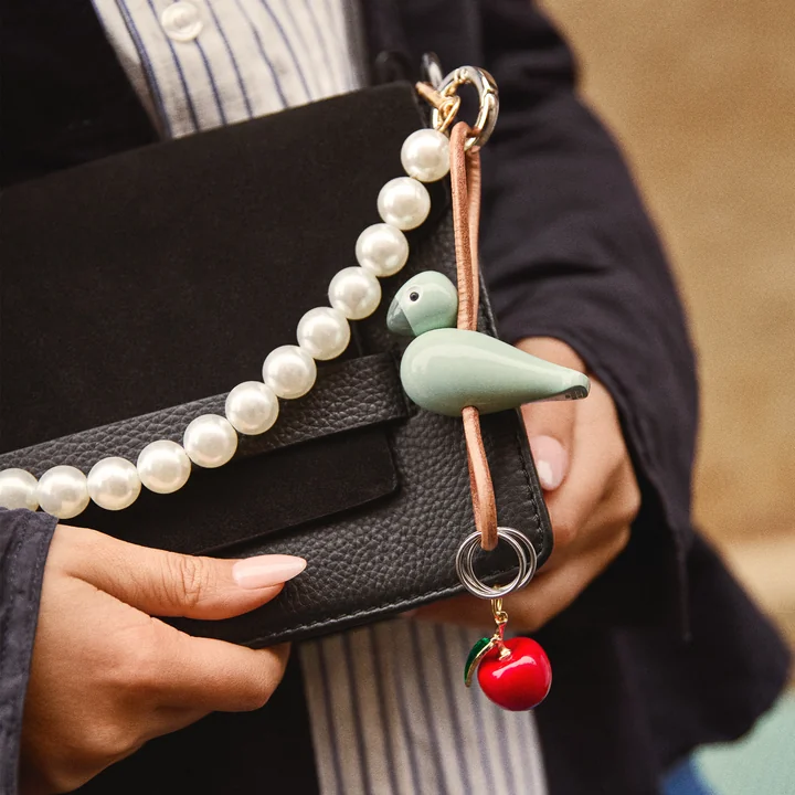Kay Bojesen - Sleutelhanger vogel, metaal, natuurlijk leer groen
