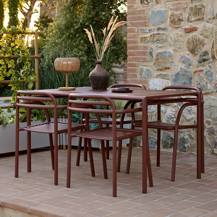 Cane-line - Bliss Eettafel en stoelen, woestijnrood