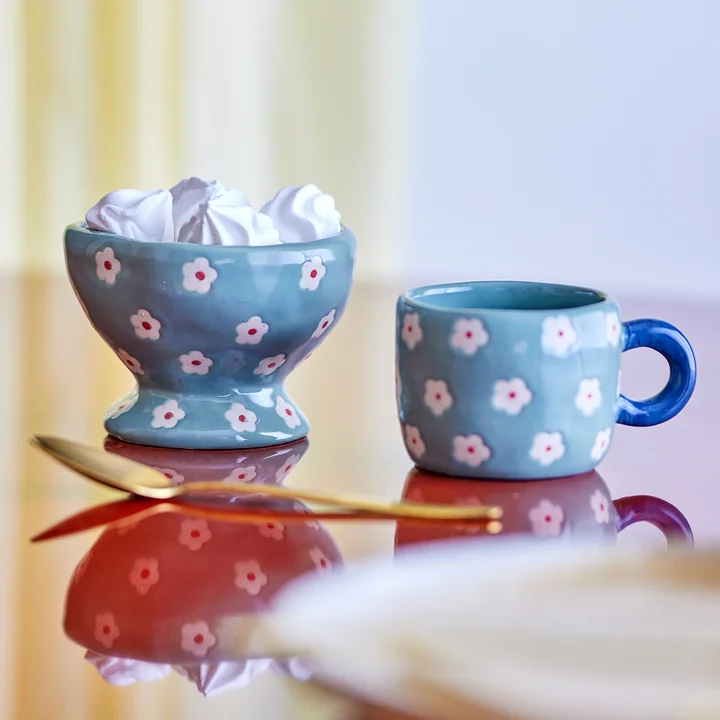 Bloomingville - Nini kom en beker, bloem, blauw