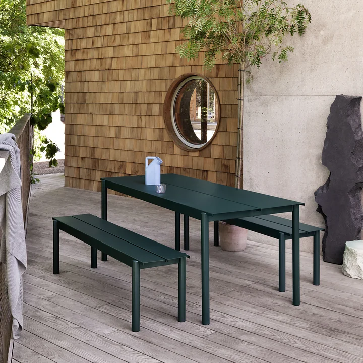 Muuto - Linear Steel Bank en tafel, donkergroen